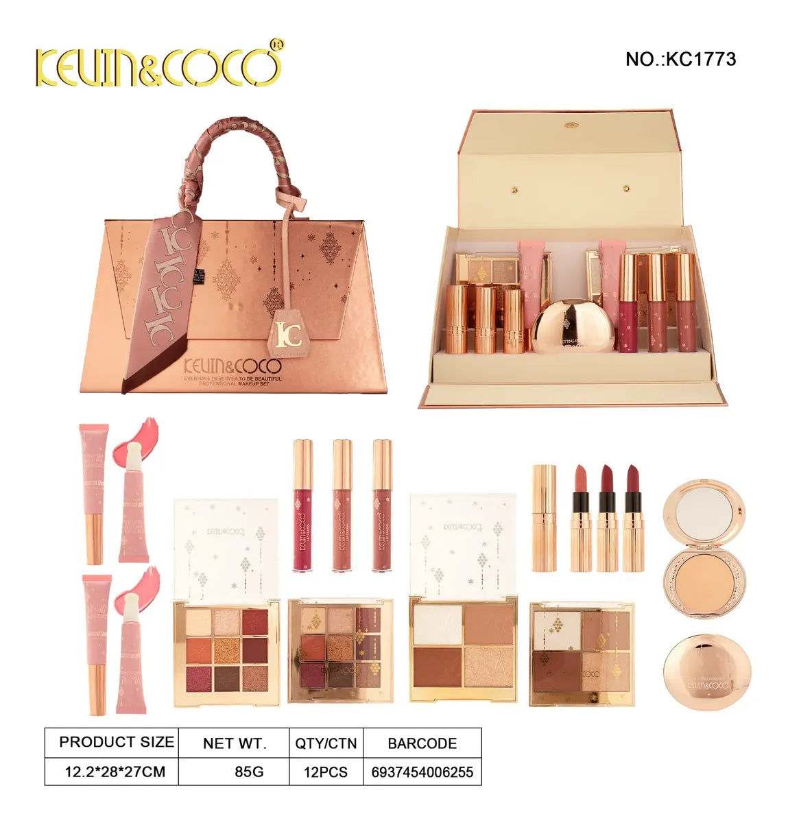 Kevin & Coco Set Maquillaje Profesional Con Estuche Cartera