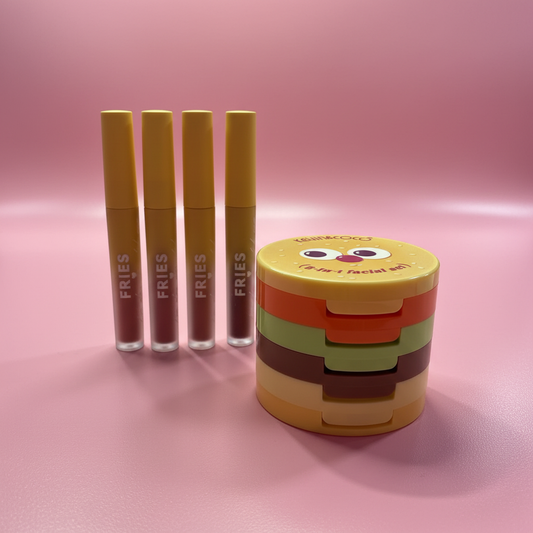 Kevin & Coco Set Fries & Burger compact cerrado con lip glosses
