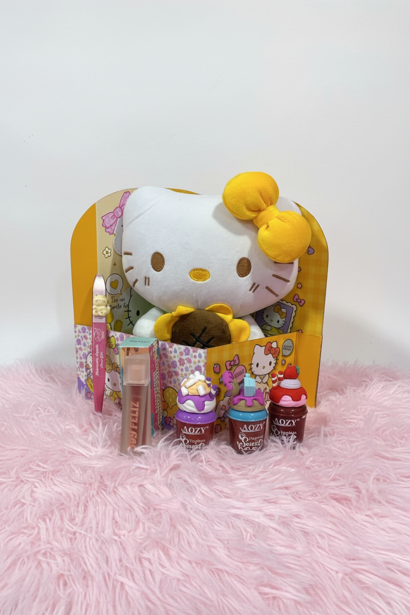 Box Hello Kitty de regalo en foto de catálogo sobre fondo blanco