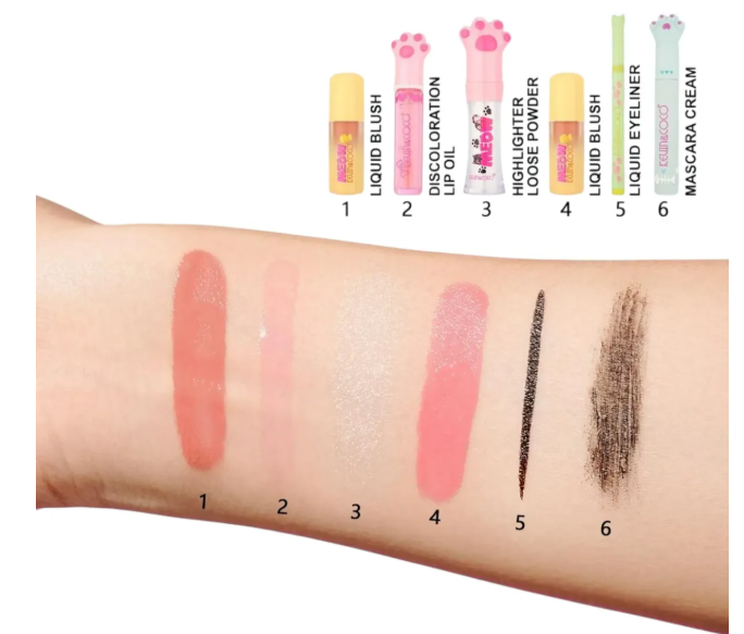 Set maquillaje Kevin & Coco MEOW - swatches paletas sombras