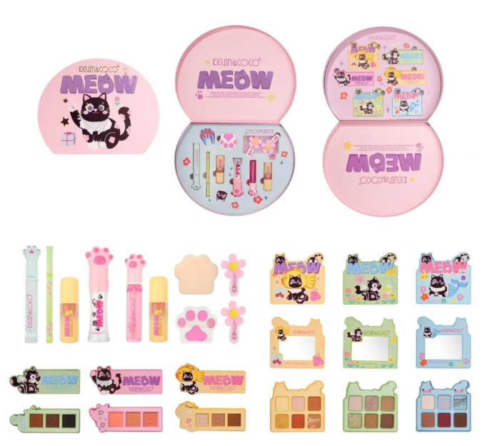 Set maquillaje Kevin & Coco MEOW - swatches rubor y delineador